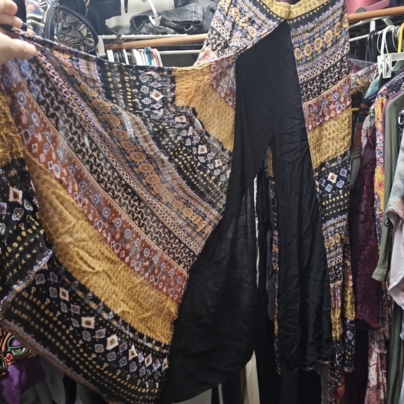 Multi-color & Black Earthbound Small Faux Wrap Pants - Picture 2 of 3